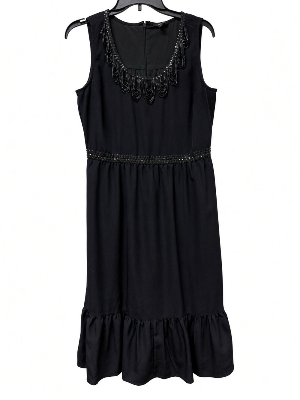 J. Peterman Black Beaded Fringe Sleeveless Midi Dress – Size 8 – Worn Once - Picture 2 of 5